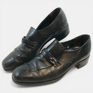 Sears Wonderlite Bicycle-Toe Black Leather Loafer Slip On Shoes Mens US 10.5 D